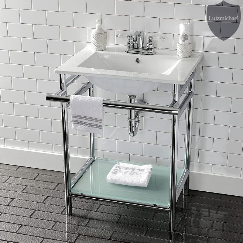 Menggutong Ceramic Rectangular Console Bathroom Sink with Overflow